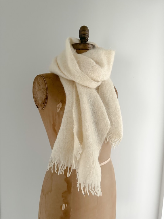 Scottish Creamy Mohair Scarf, Made in Scotland, P… - image 1