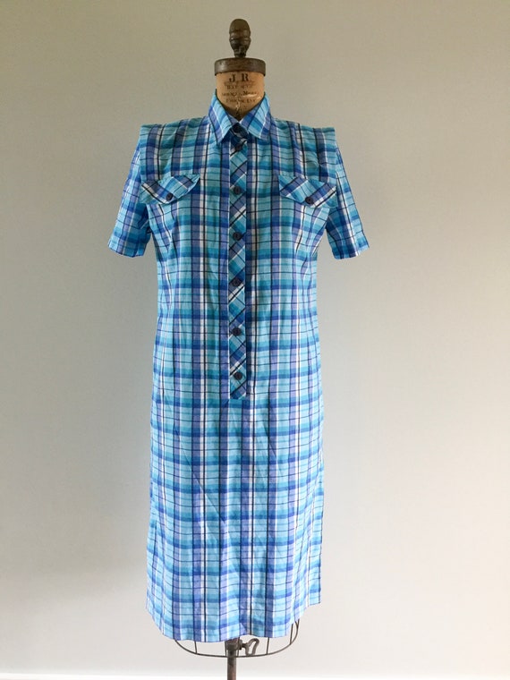 Blue Check Vintage Dress 1980s, True Vintage, Aus… - image 7
