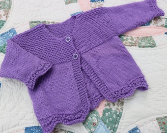 NEW Lilac Wool Hand Knit Cardi, 12-18 months, Girls Cardigan, Girls Purple Wool Cardigan, New Zealand*
