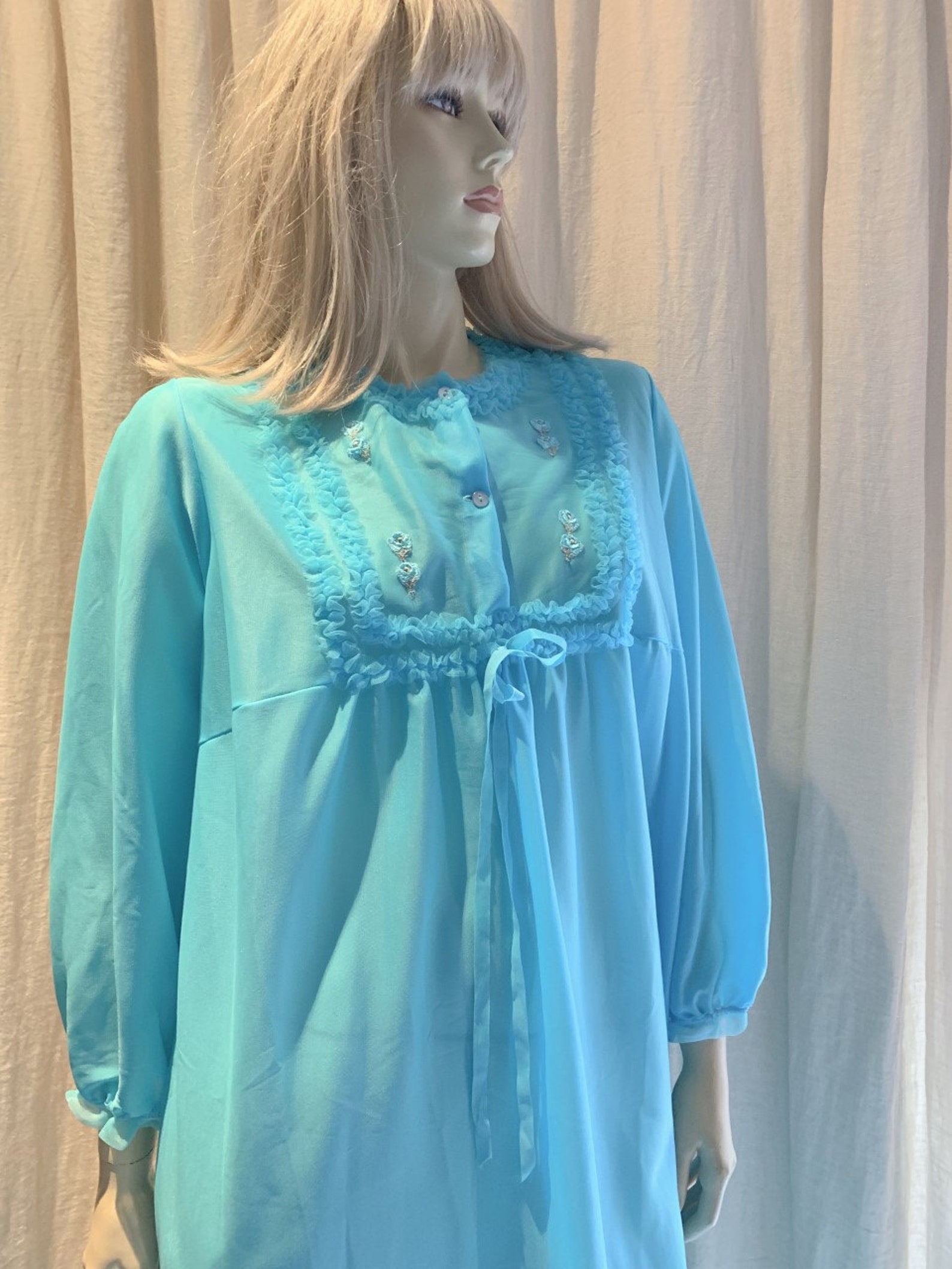 1970s Blue Winter Nightgown Nightie Nightdress Vegan Etsy