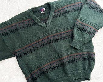 Mens Forest Green Wool Sweater, Sz Small, Mens Green Sweater, Medium, Winter Jersey, Thick Warm Jumper, V Neck Jersey Dark Forest Green, x