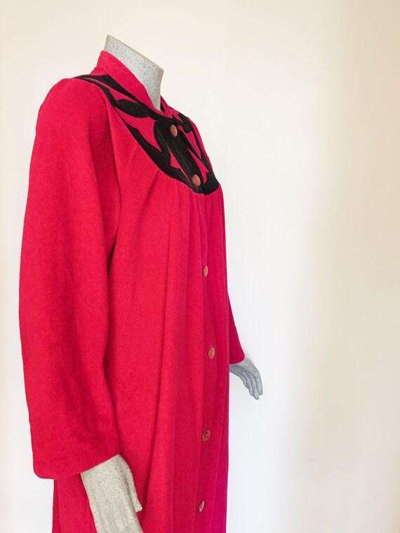 Vanity Fair Cerise 80s Velour Robe, 1970s Dressin… - image 2