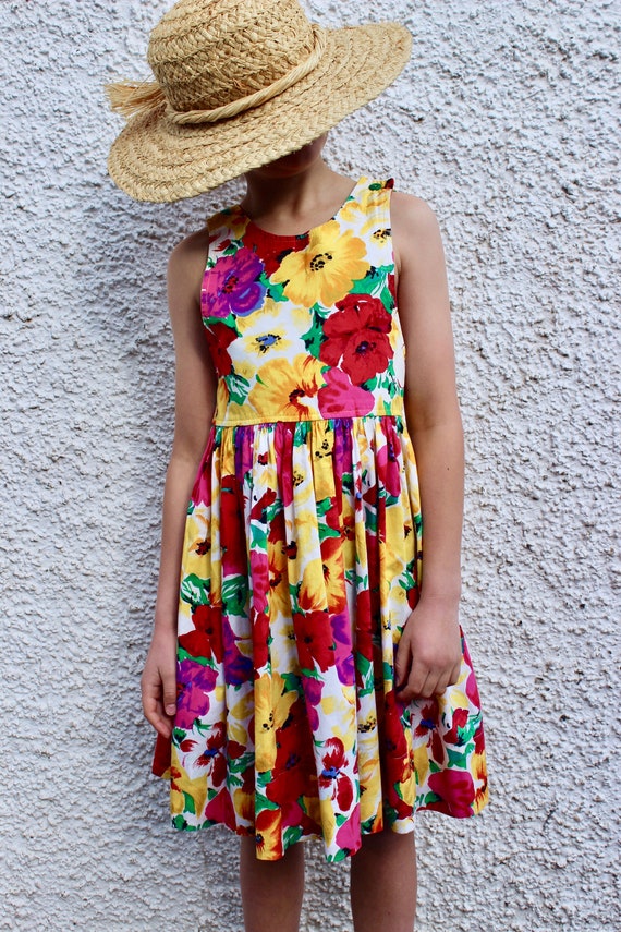 Vintage Florals 80s Girls Cotton Summer Dress 8-1… - image 2