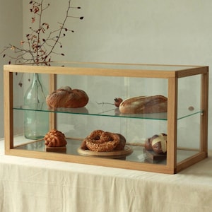 Glass and Oak Display Case / Cabinet for Bakery, Home Interior, Jewellery and Collectables. Flat Pack, Modular with Simple Assembly.