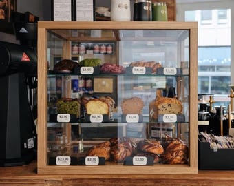 Oak Glass Display Cabinet 3 Tier Countertop Case | Handmade Wooden Display for Café, Bakery, Cakes, Deli, Retail Jewellery and Home Decor.