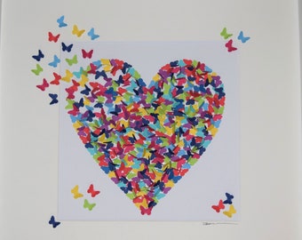 3D Original Rainbow Butterfly Love Heart. Birthday Gift. Nursery Decor. Anniversary Gift. Personalised and Bespoke. Love Gift.