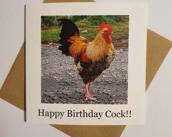 Square Gloss Coated Greetings Card, Note Card, Birthday Card, Funny Card, Happy Birthday Cock Card, Square Card, Cockerel Card, Chicken.