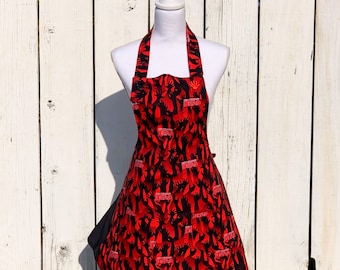 Women's AMC's The Walking Dead Bloody Hand Print Halloween Apron ~ Red / Black ~ One Size Fits Most ~ Handmade
