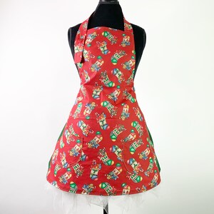 Women&#39;s Christmas Stockings Print Winter Holiday Season Apron ~ Red / Green / Blue ~ One Size