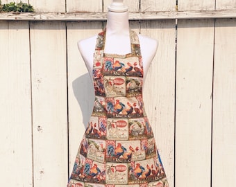 Women's Chicken Farmer’s Market Print Apron ~ Blue / Black / Red / Beige ~ One Size Fits Most ~ Handmade