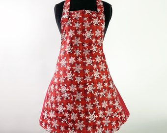 Women's Winter Snowflake Plaid Print Christmas Holiday Season Apron ~ Red / White ~ One Size