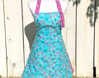 Women's Mermaid Print & Mermaid Scales Print Apron ~ Blue / Pink / Teal ~ One Size Fits Most ~ Handmade