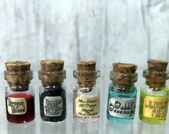 Set of 5 Mini Wizard Potions, Harry Potter Miniatures, Charms