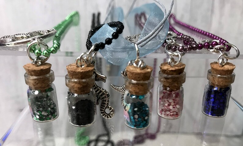 Ball or Lace-Chain Necklace Mermaid Scales Necklace with Charm Choice of Charm Mermaid Scales in Mini Vial