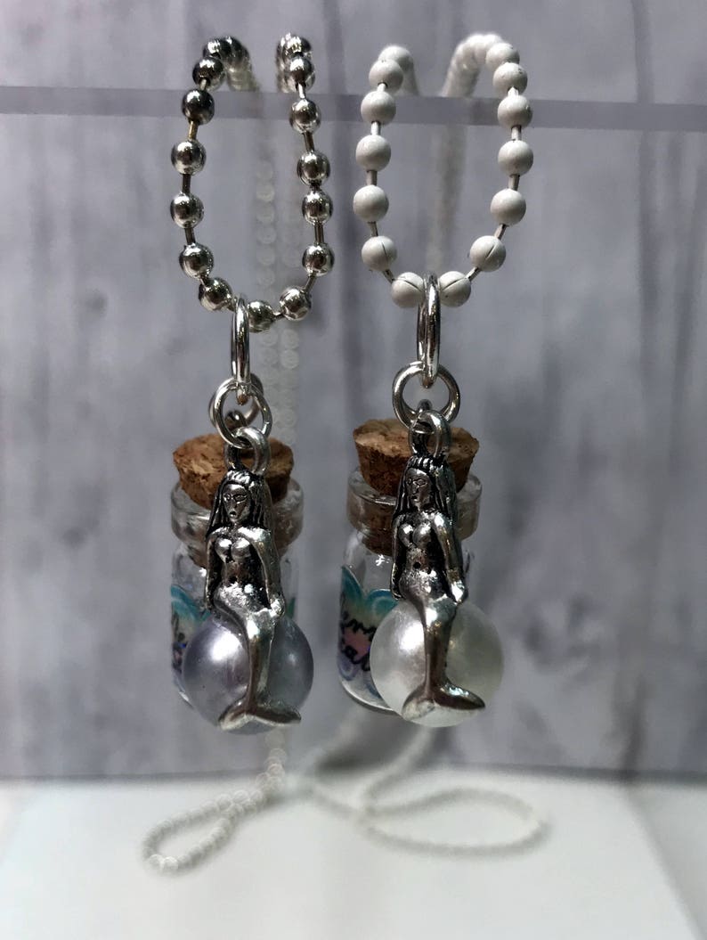 Ball or Lace-Chain Necklace Mermaid Scales Necklace with Charm Choice of Charm Mermaid Scales in Mini Vial