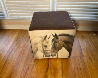 Cube Ottoman with “Set of Horses”