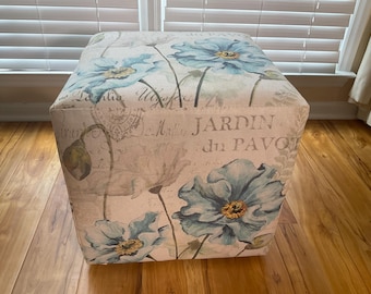 Beautiful cube Ottoman “Blue Flower” design 17x17x17