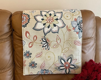 Floral Headrest Cover, Reversible Furniture Protector (17x27)