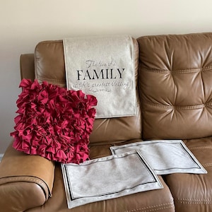 3PC. Set Headrest Cover and Armrest covers for furniture, slipcovers furniture protectors sofas loveseats recliners FAMILY wording.