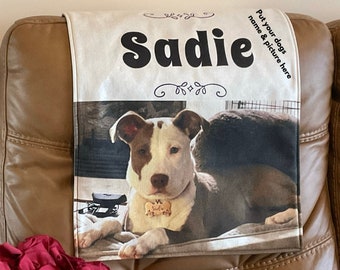 Headrest Cover with your favorite pet picture and name. Slipcover for Pet lovers furniture protectors sofas loveseats recliners reversible.