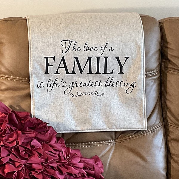 Headrest Cover with Inspirational wording"Family" 17x27