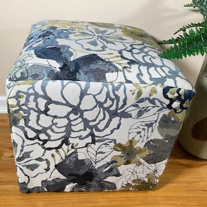 Beautiful cube Ottoman with “blue flower design”.perfect home decor