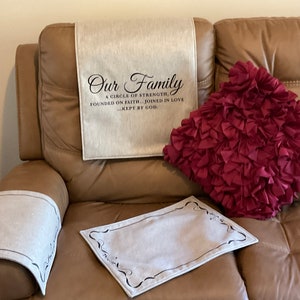 3 PC. Headrest Cover with armrest covers set furniture protectors slipcover sofas loveseats recliner chair RVs theater chairs Our Family