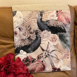 Headrest covers &quot;Peacock with roses&quot; design furniture protectors slipcover sofas loveseats recliners family sunroom beachhouse reversible