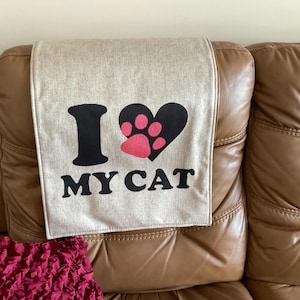 Headrest Cover &quot; I Love My Cat&quot; for furniture 17x27
