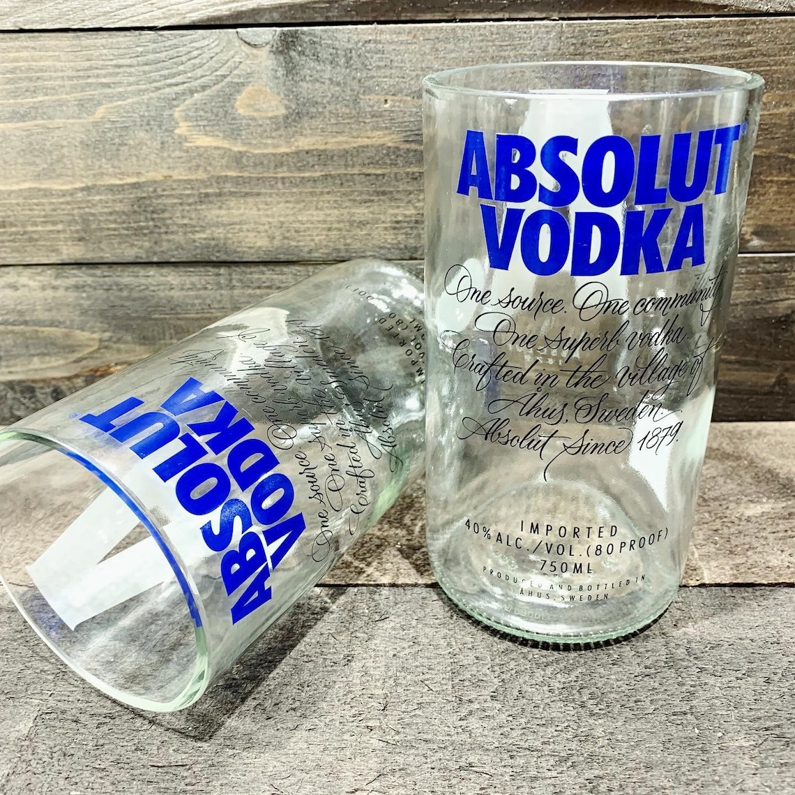 Set of 2 Tumbler Glasses made from Reclaimed Absolut Vodka Etsy