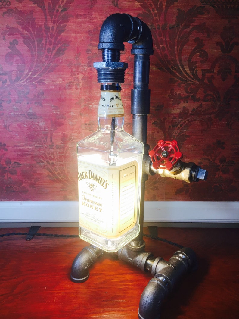 Steampunk Style Lamp Made With A Repurposed Jack Daniels Honey Whiskey Bottle