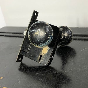 Early 1900s Chippy Paint Door Knobs + Cast Iron Mortise Skeleton Key Lock