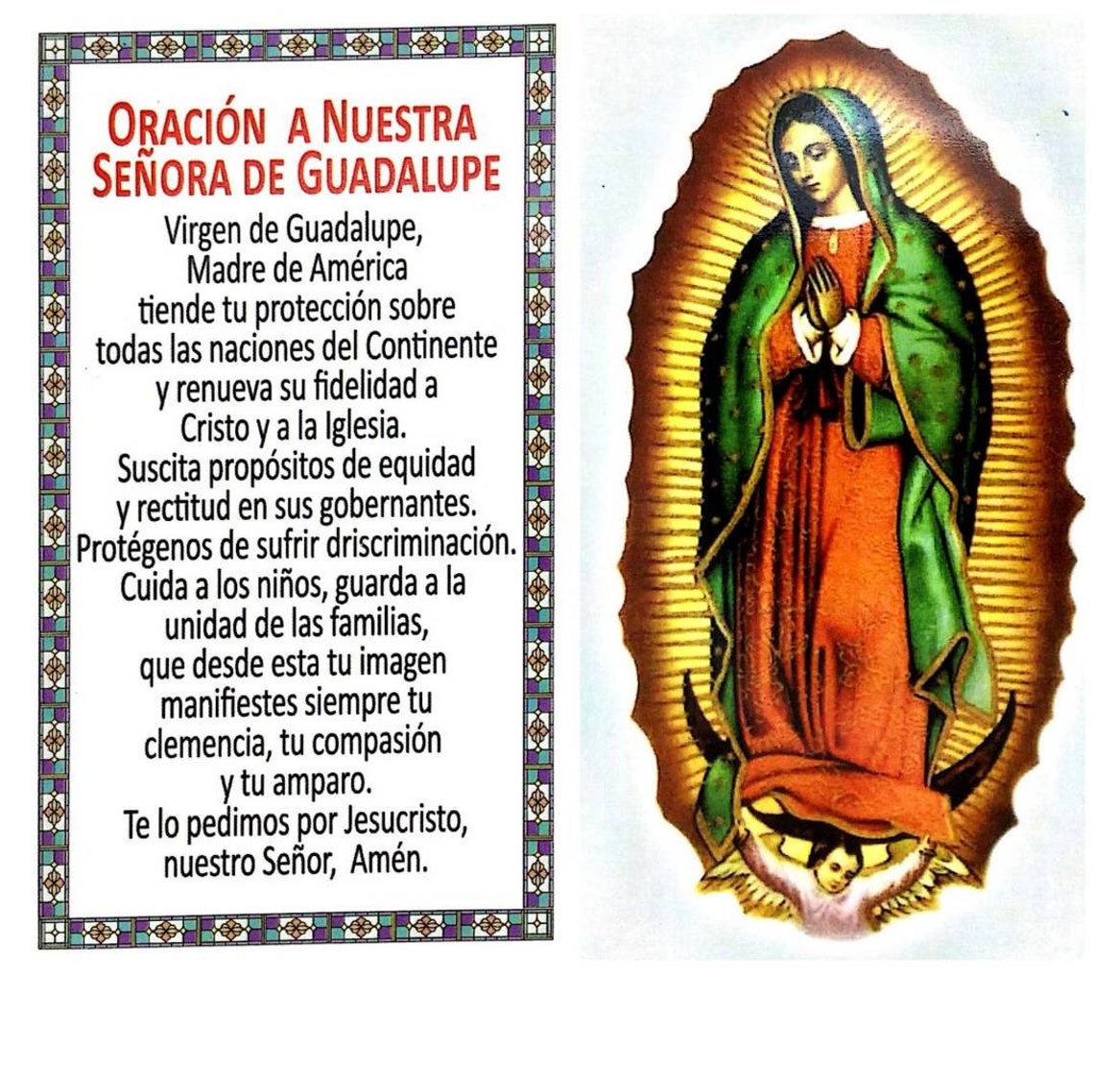 100 Catholic Spanish Holy Prayer Card Our Lady Of Guadalupe Etsy