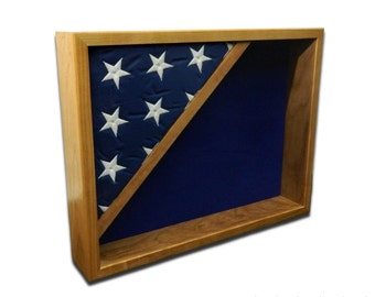 Cherry 14&quot;x18&quot; Shadow Box, Flag Display Case, Holds a Folded 3&#39;x5&#39; Flag, Engraved/Personalized, Army, Navy, Marines, Air Force, Coast Guard