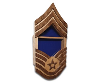 Air Force CMSgt (E9) Retirement Shadow Box, Chief Master Sergeant Rank, Holds 3&#39;x5&#39; Flag, 16&quot;x33.5&quot;x4.5&quot;, American Made - Veteran Built™