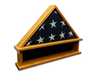 Cherry Wood Burial Flag Display Case: Shadow Box, Personalized Engraving