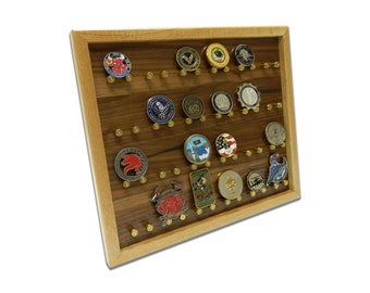 9mm Brass Challenge Coin Rack, Oak and Walnut Display