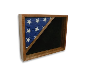 Walnut 14&quot;x18&quot; Shadow Box, Flag Display Case, Holds a Folded 3&#39;x5&#39; Flag, Engraved/Personalized, Army, Navy, Marines, Air Force, Coast Guard