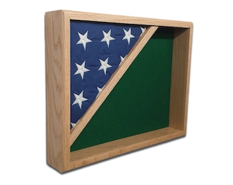 Engraved Oak Flag Display Shadow Box: Veteran Handcrafted (14" x 18")