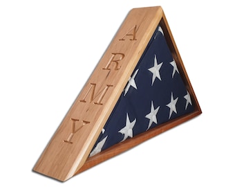 Army Cherry Wood Flag Display Case: Veteran Memorial, Engraved Option