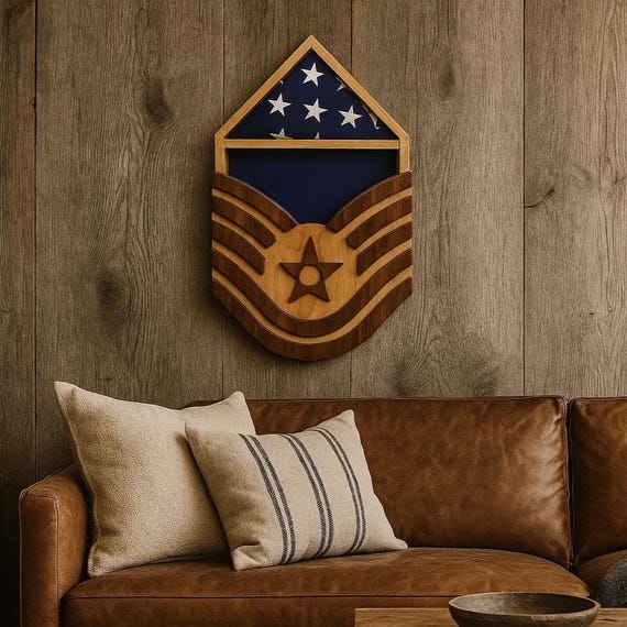 Air Force Tsgt Retirement Shadow Box: Veteran Made Oak & Walnut
