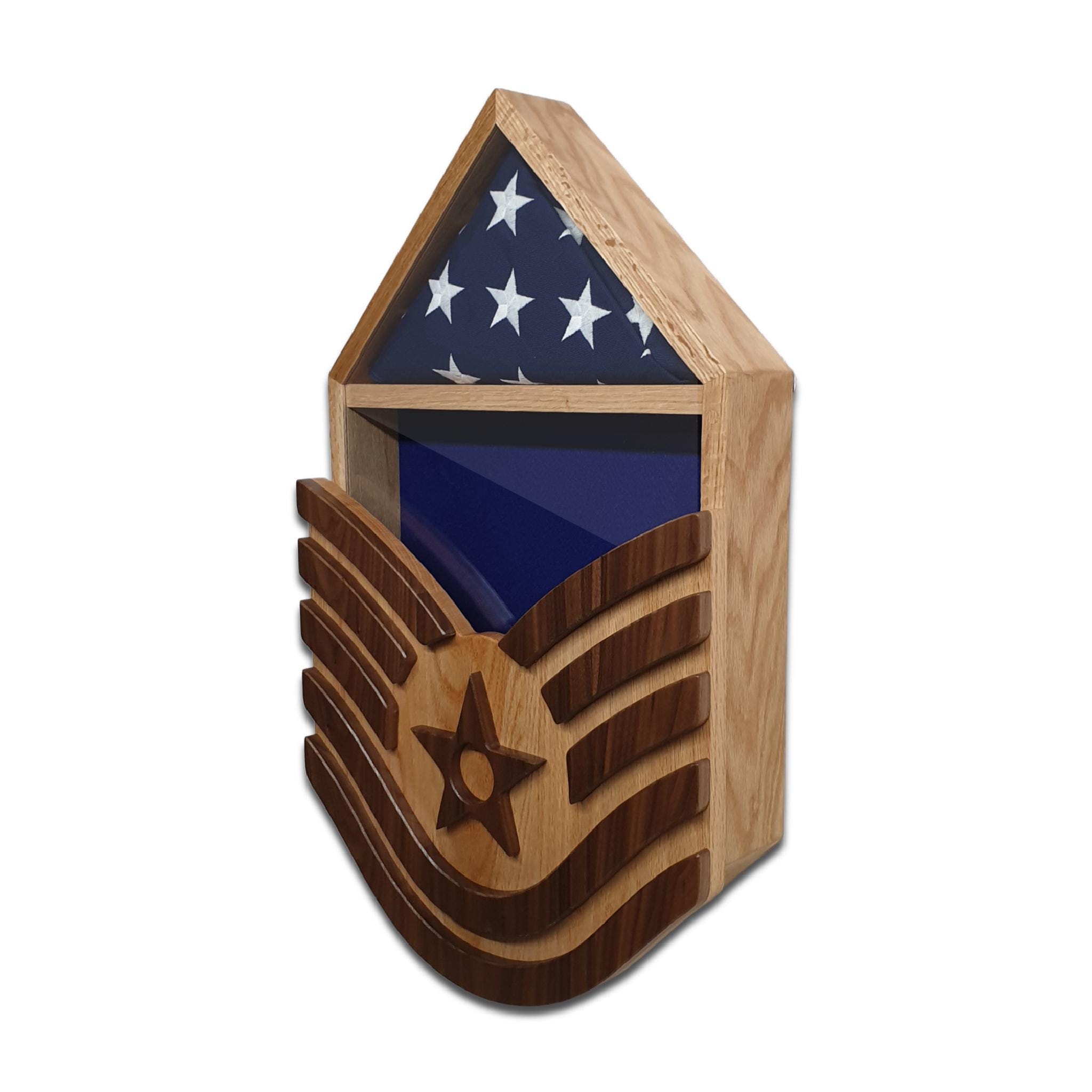 Air Force Tsgt Retirement Shadow Box: Veteran Made Oak & Walnut