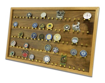 9mm Brass Challenge Coin Rack, 50 Coin Military Display, Oak & Walnut