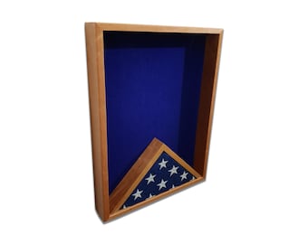 Personalized Cherry Wood Flag Display Shadow Box: Veteran Handcrafted