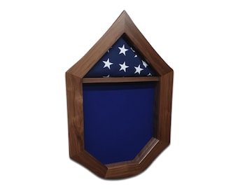 Walnut Air Force Military Retirement Shadow Box, Flag Display Case, Holds 3&#39;x5&#39; Flag, Engraved & Personalized, 28.5&quot;x19&quot;x4&quot;