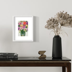 Bouquet di rose acquerello originale, pittura rosa acquerello incorniciato, floreali, regalo per lei, pittura originale, belle rose acquerello.