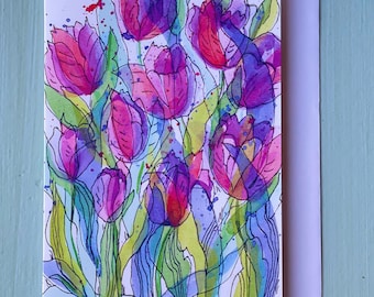 Aquarell Tulpen Grußkarte: Moderne florale Note Card