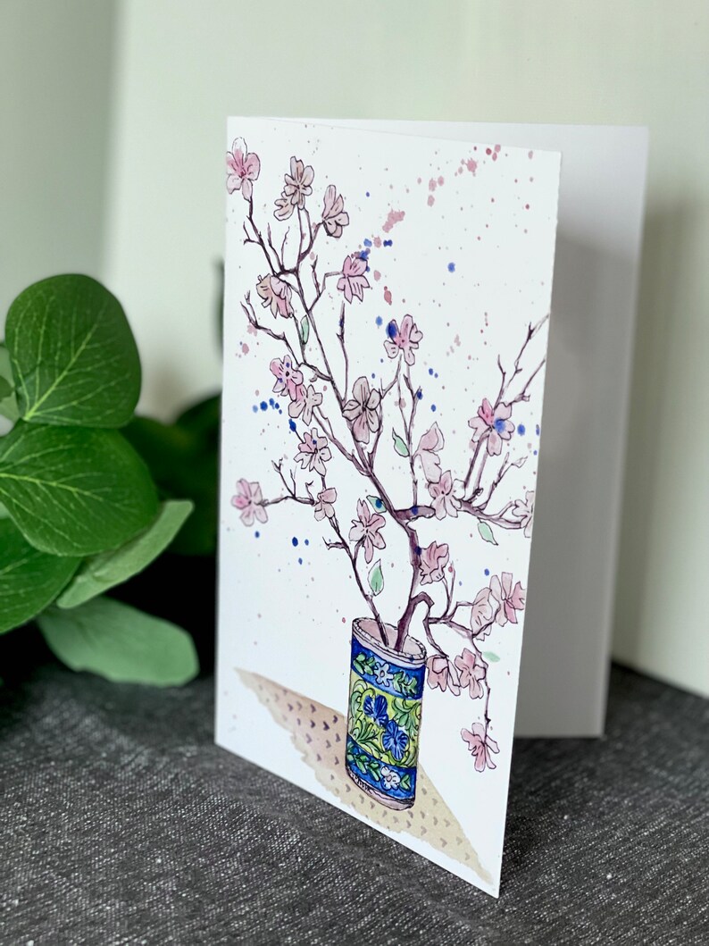 Watercolor Cherry Blossom Greeting Card: Floral Note Card - Etsy