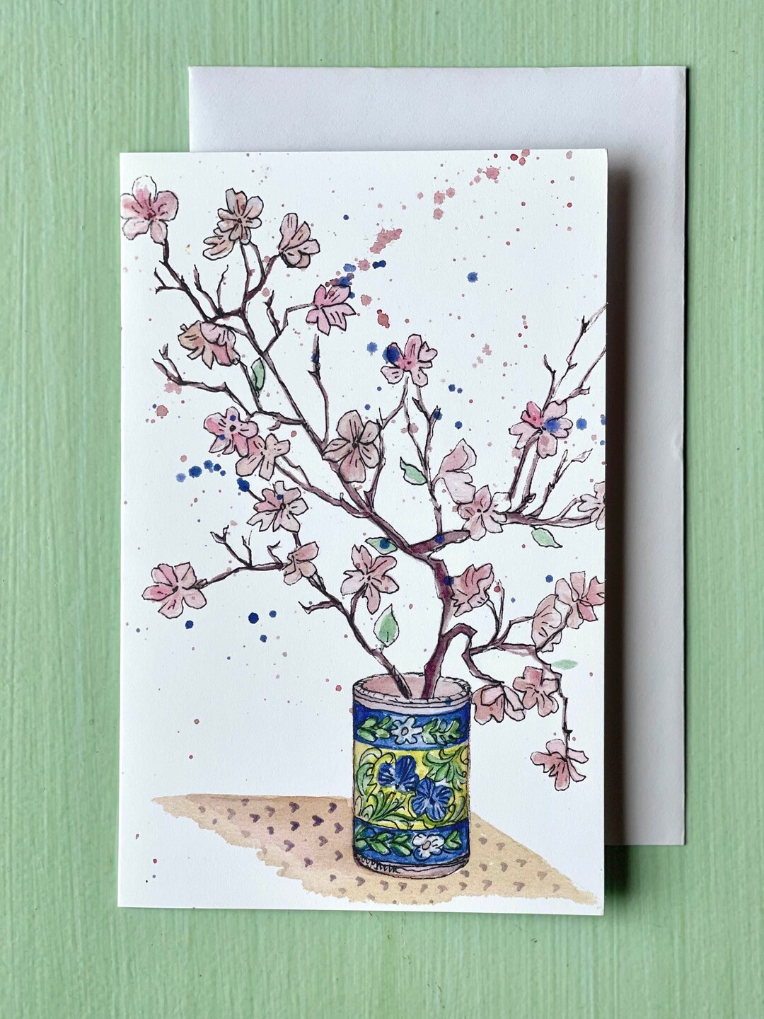 Watercolor Cherry Blossom Greeting Card: Floral Note Card - Etsy