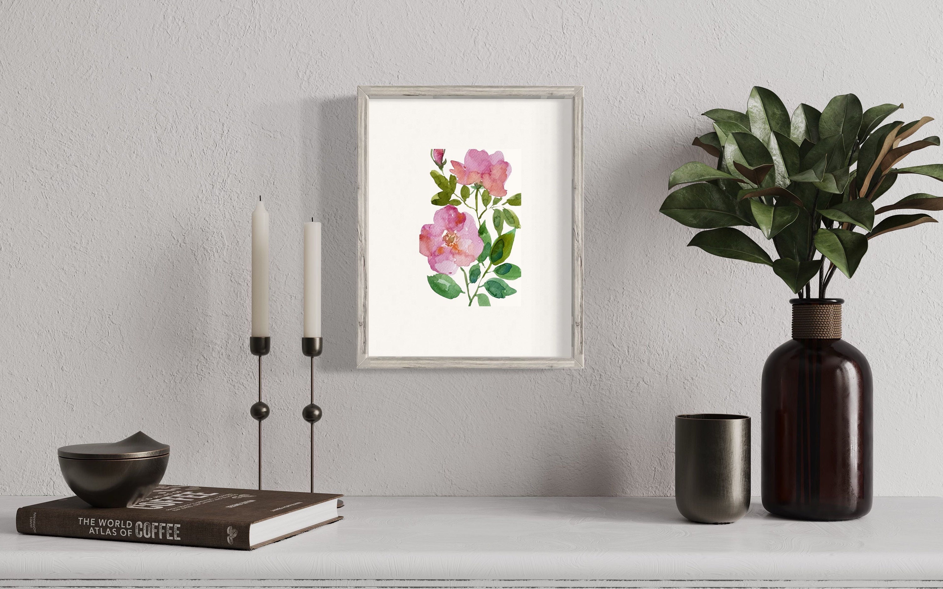 Original Watercolor Pink Roses Painting: Floral Wall Art (8.5"x5.5 ...